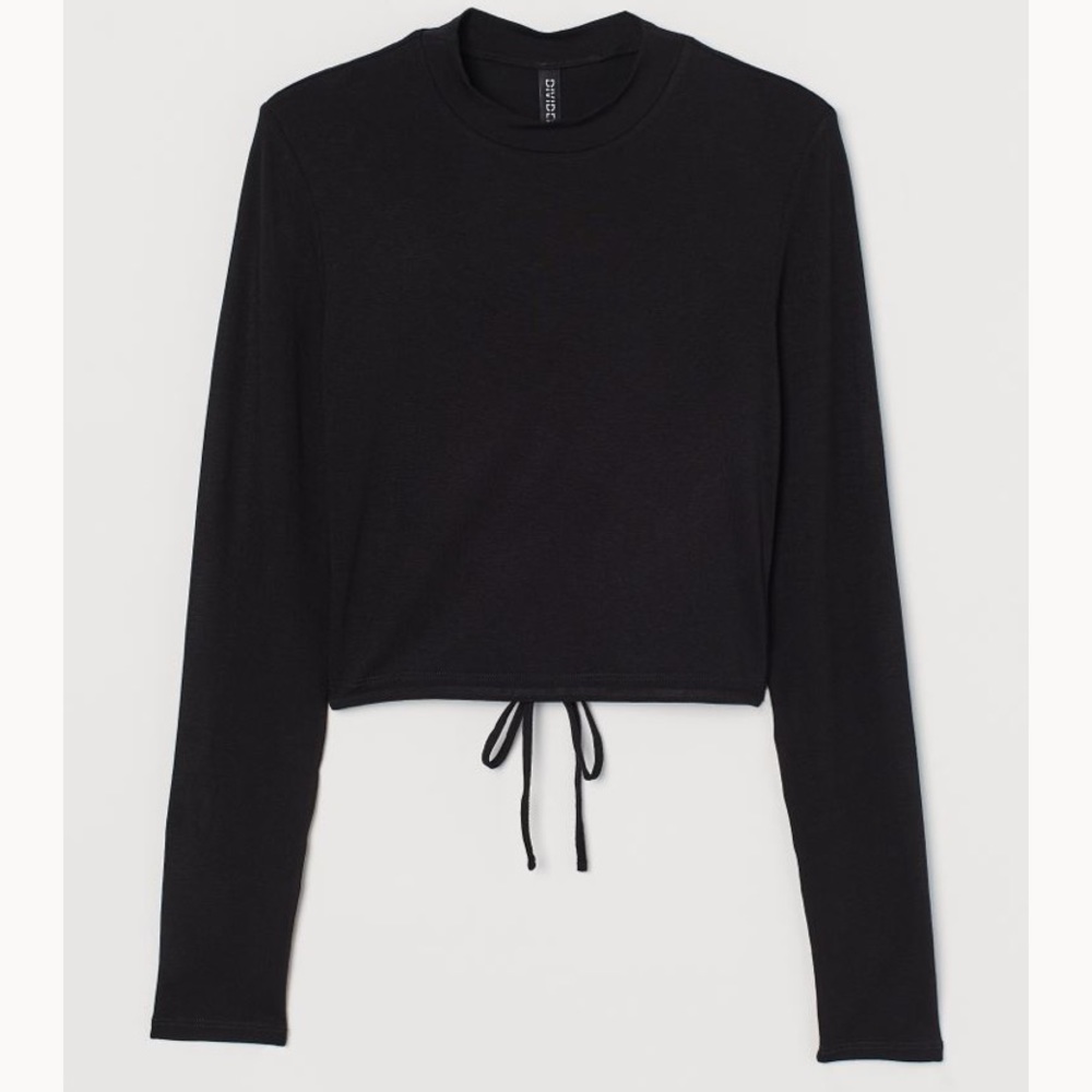 Black long sleeve open back top